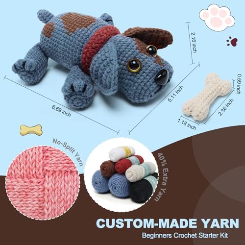 Faircosy Animal Crochet Kit for Beginners Adults: Learn to Crochet Starter Kits with Detailed Video Tutorials - DIY Crochet Cute Dog Kit for Women Men