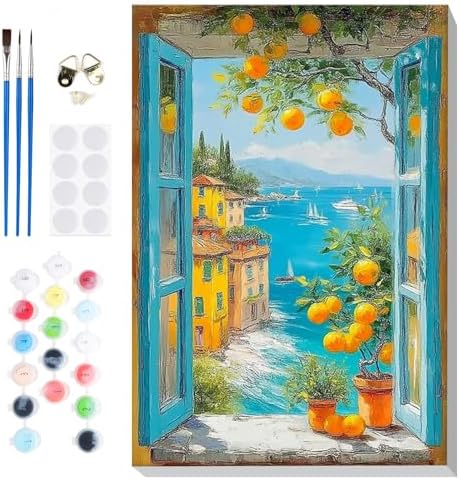 Bowetile Framed Paint by Numbers Landscape Kit for Adults, Adults' Paint-by-Number Kits on Canvas, Painting by Numbers Lemon, DIY Acrylic Number Painting for Home Wall Decor, 8x12in