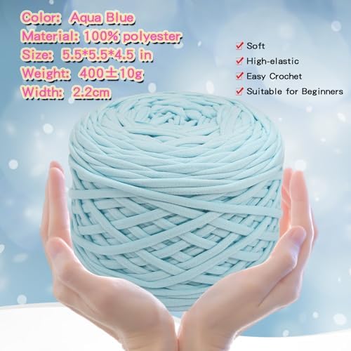 400g T-Shirt Yarn, 130 Yards Elastic Fabric Crochet DIY Aqua Blue