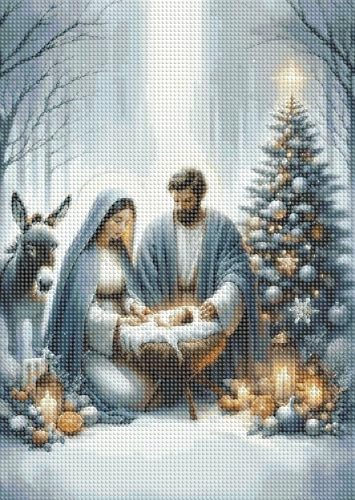 LKHMVCA Nativity Diamond Art Kits for Adults, 5D Diamond Painting Kits for Adults Beginners, DIY Full Round Drill Diamond Dot Painting Gem Art Kits for Adult, Home Wall Decor 11.8x15.7 Inch