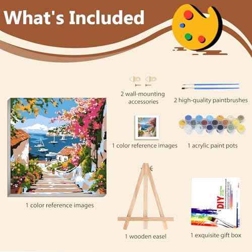 Reivworl Framed Landscape Paint by Numbers Kit for Adults Beginner 10×10 inch