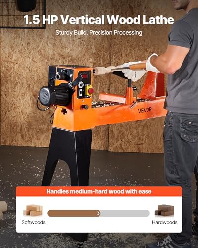 VEVOR 1.5 HP Wood Lathe, 16 x 40 in Wood Lathe Machine with 150 to 3200 RPM Variable Speed Brushless DC Motor Cast Iron Body Tool Rest for Medium to Large Projects Woodworking