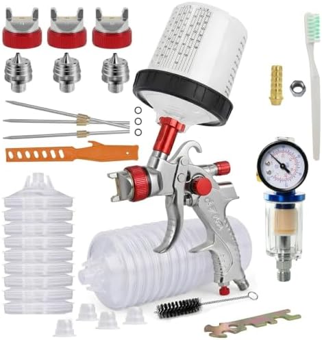 HVLP Spray Gun with 3 Nozzles & 10pcs 20oz Disposable Paint Cups for Auto