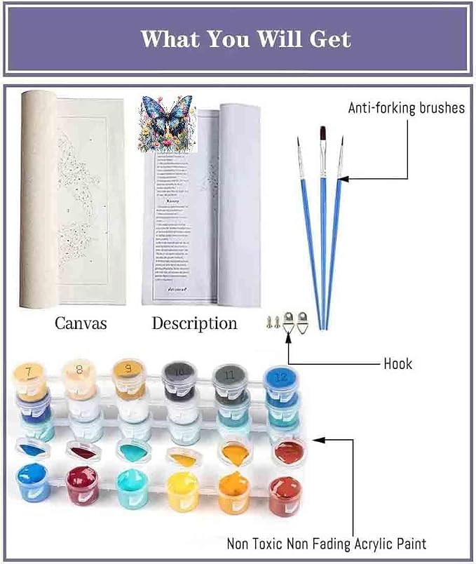 TCDZMYGS Butterfly Paint by Numbers Kit for Adults Beginner,Wild Flowers Adult Paint by Number Kits on Canvas Without Frame,DIY Acrylic Oil Painting by Numbers Kits for Home Wall Decor 16x16 inch