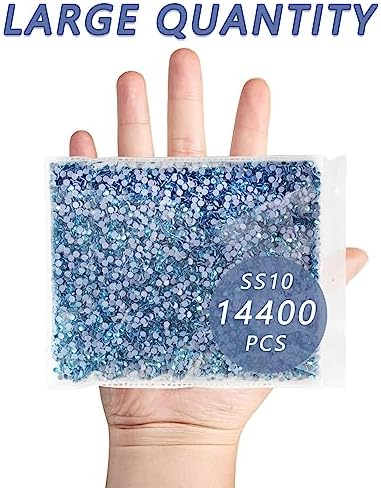 Beadsland Hotfix Rhinestones Bulk, Aquamarine, SS10, 14400pcs
