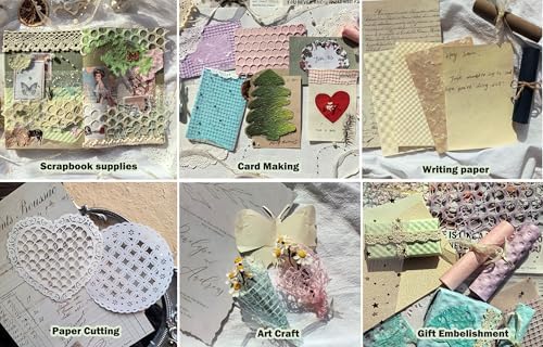102 Sheets Textured Scrapbook Paper and Mesh Fabric Kit, 6 Pack Handmade Special Decorative Decoupage Paper for Scrapbooking Bullet Junk Journal Supplies Cards Crafts( 6 x 4 inches)