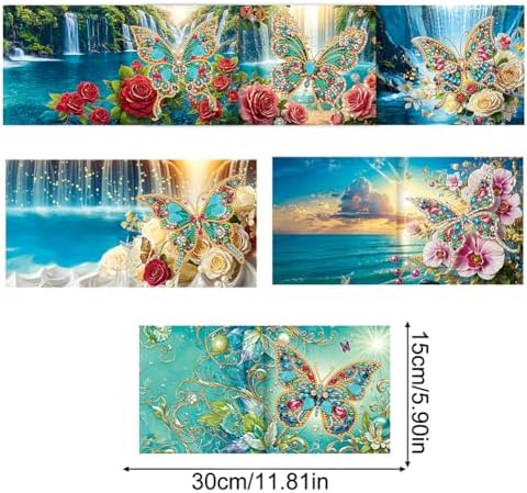 Diamond Art Cards with Envelopes–6PCS DIY Diamond Painting Greeting Cards Kit | Card Making Kit with Bling for Adults & Beginners | Birthday,Holiday & Thank You Cards (Flower and Butterfly)
