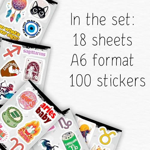 100Pcs Astrology Stickers for Water Bottle, Laptop - Zodiac Stickers - Astrology Gift, Party Decoration - Mystical Decals - Gift for Women & Men
