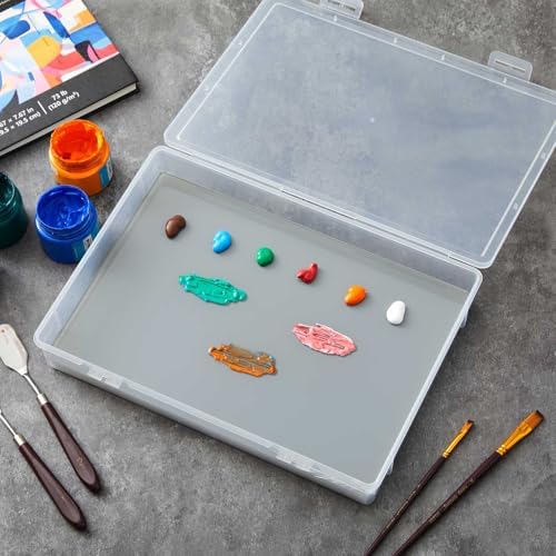 Nuanchu 1 Set Glass Oil Paint Palette, Airtight, 12.8 x 9.25 Inches, Grey | Handy Tempered Glass for Oil Painting, Moisture-proof lid Keep Paint Fresh, Portable Travel Outdoor, Leak-proof Airtight Seal