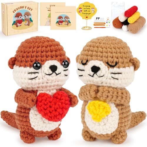 Fortuning's JDS Crochet Kit for Beginners, Otter Couple Crochet Animal Kit