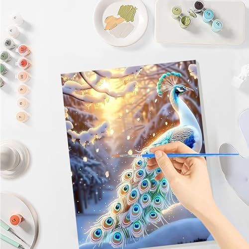 SENQAO Christmas Paint by Numbers for Adults Beginners Framed, Peacock Adults' Paint-by-Number Kits, Adult Paint by Number Kits on Canvas, Acrylic Number Painting for Home Decor, 8x12inch
