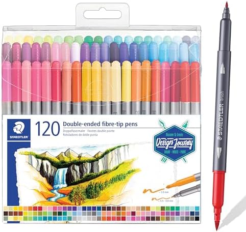 Staedtler Double-Ended Fiber-Tip Pens, Non-Permanent Ink, Fine & Bold Writing and Coloring Tips, 120 Assorted Colors, 3200 TB120, Multicoloured (3200 TB120ST)