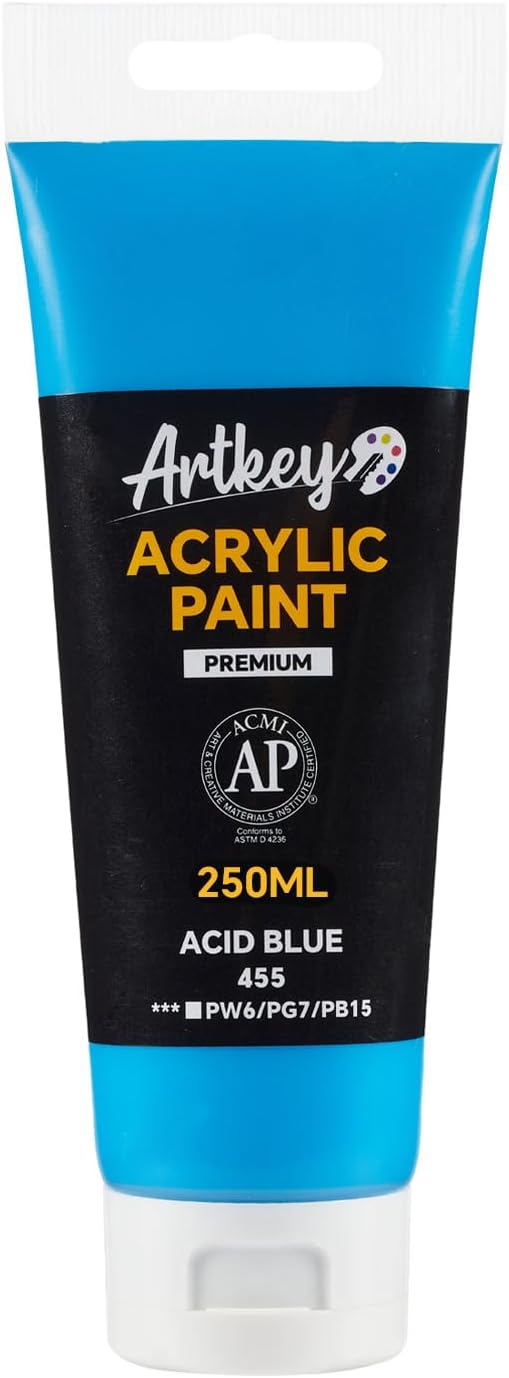 Artkey Acrylic Paint - Acid Blue (250 ml/8.45 oz) Tubes, Rich & Vibrant Pigments, Professional Artists Acrylic Paints - Art Supplies for Canvas Wood Rock Clay Fabric Ceramics Art Crafts Painting