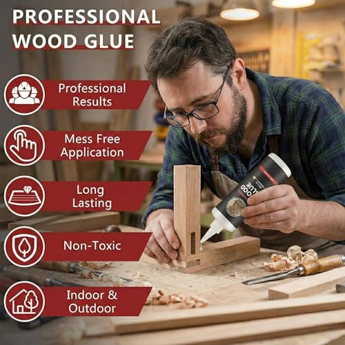 Wood Glue, Strongest Glue for Woodworking, Waterproof Clear Wood Glue for Furniture Heavy Duty, Interior & Exterior Glue for Craft, Furniture, Baseboard, Cabinet, Door