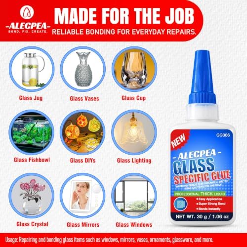 ALECPEA Glass Glue Clear, 30g Thick Super Glue for Glass with 3 Droppers