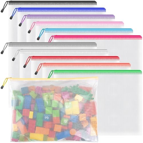 Umriox 12 Pack B4 Mesh Zipper Bags, Color Coded School & Craft Organizer