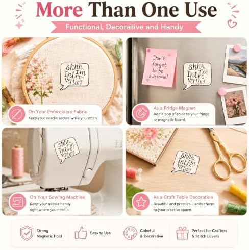 Needle Minder for Keeping Sewing & Embroidery Needles – Magnetic Needlepoint Holder, Cross Stitch Supplies – Secure & Decorative Needle Minders for Stitching & Crafting (Shhh... I'm Intro-vering)