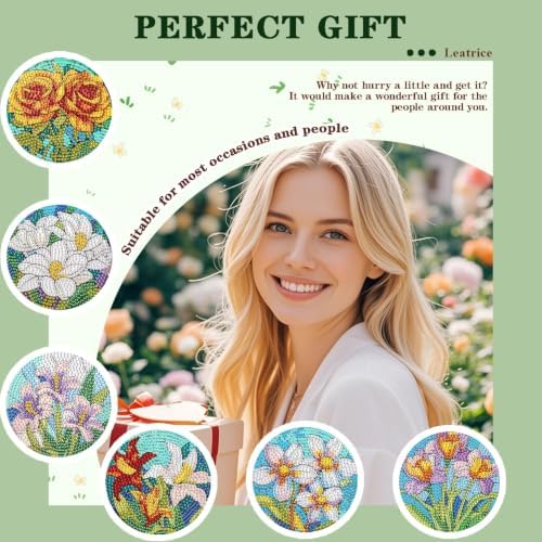 Leatrice 6 Pcs Diamond Art Coasters Small Diamond Painting Kits for Adults