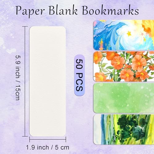 50 PCS Watercolor Blank Bookmarks 1.9 x 5.9 inch Watercolor Cards Bulk Craft Book Marks for DIY Art Projects, School Supply, Gifts Tags