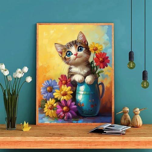 ijbnhd Cat Diamond Art Kits for Adults-Flowers Vase 12x16inch