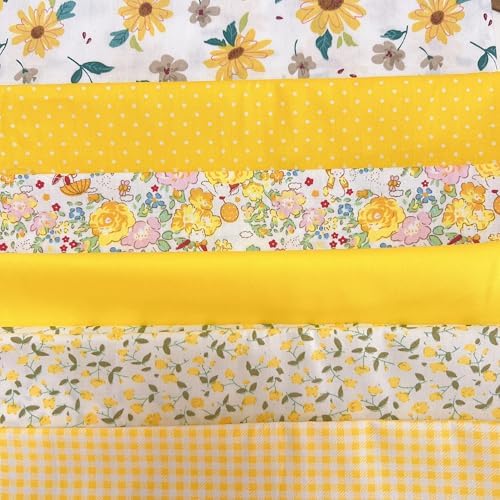Cotton Fabric DIY Making Supplies Quilting Patchwork Fabric Fat Quarter Bundles DIY for Quilting Cotton Patchwork Cushions (Yellow Flower, 20" x 20")