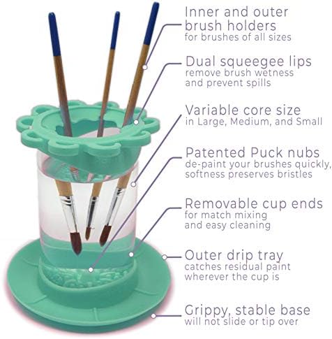 Paint Puck Ultimate Rinse Cup Paint Brush Cleaner, Mug (4 in), Green | Non-Spill Paint Water Cup & Brush Cleaner, Brush Holder, Squeegee Lips & Drip Tray, Acrylic, Watercolor, Art Supplies