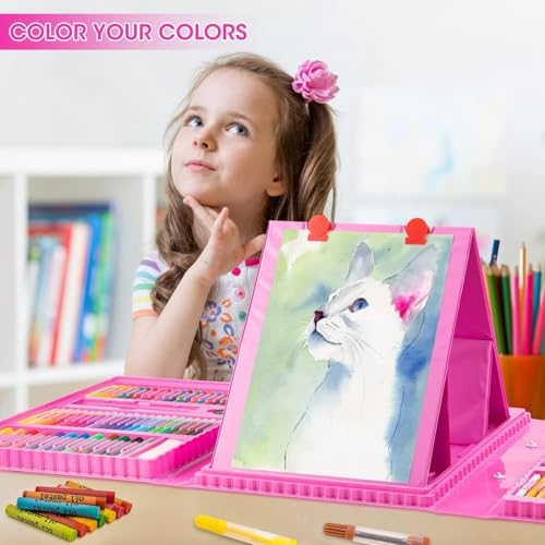 VigorFun Art Supplies, 240 PCS Drawing Art Kit, Pink Gifts for Kids Girls