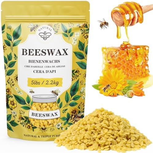 Beeswax pellets 5LB, VEGISHINE Pure and Natural Yellow Beeswax for DIY Skin Care, Lip Balm, Polishing, Lotion, Soap, Candle Making Supplies