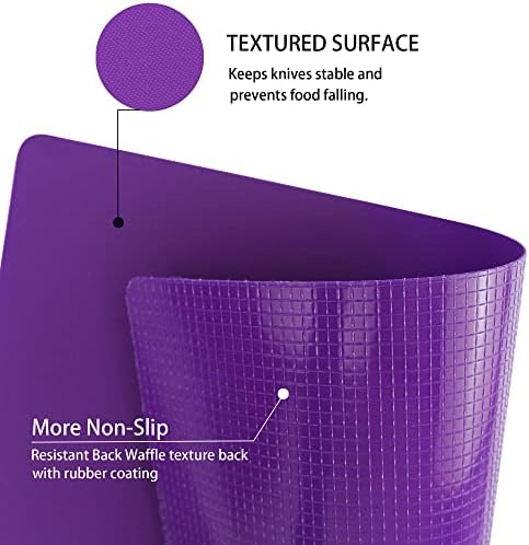 ZVP Plastic Cutting Boards for Kitchen, Flexible Cutting Mats, Gradient Purple Chopping Boards with Food Icon, Non-Slip, Non Porous, BPA Free, Dishwasher Safe