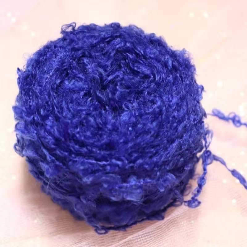 50g (Royal Blue) Soft Plush Wool Acrylic Fancy Loop Yarn for Doll Hair Making,Crochet Knitting,Needle Felting Doll Hair | Curly Hair Coils of Wool Felt Carded Sheep Wool,Roving,Fiber