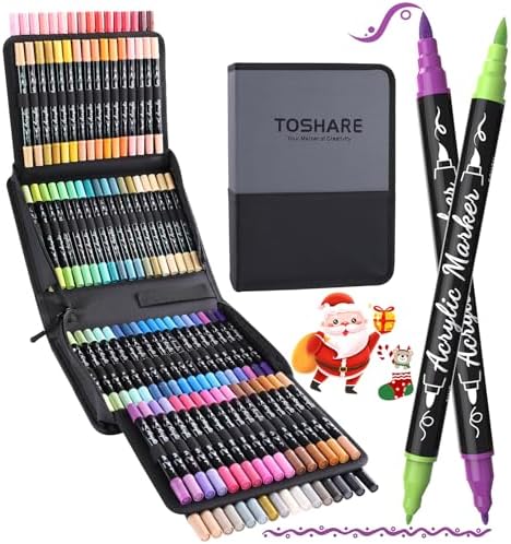 100 Colors Precision Dual Tip Acrylic Paint Markers Pens - Brush & Fine | Performs on Rock, Wood, Paper, Fabric, Egg, Scrapbook, Glass, Ceramic, Canvas, DIY Crafts Art Gift - School Supplies