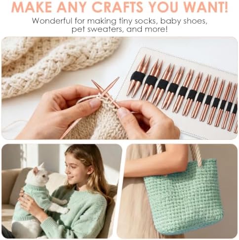 Interchangeable Circular Knitting Needles Set Premium Aluminum Knitting Kit 13 Pairs of 4 Inch with 4 Cables, Accessories and Storage Bag Rose Gold
