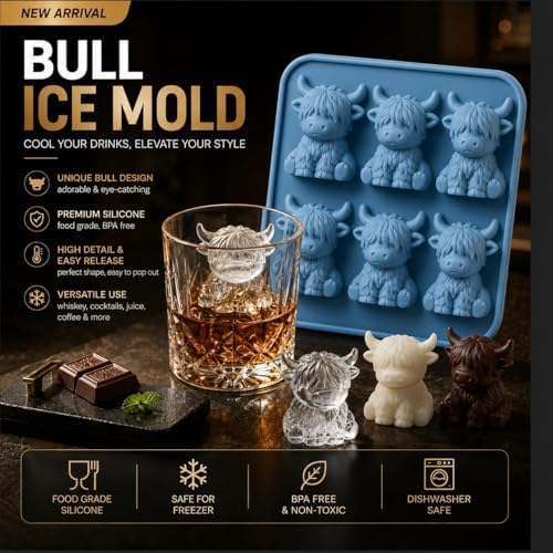 2PCS 3D Highland Cow Ice Cube Mold for Drinks, Candy, Baking, Butter & Soap