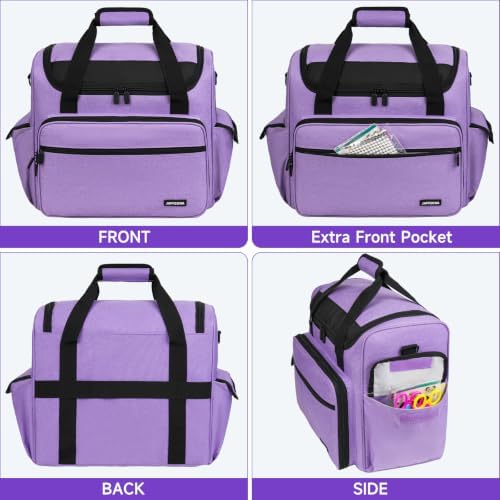 Craft Bag for Scrapbook Supplies, Large Scrapbook Tote with 15.6'' Laptop Sleeve, Art Supply Storage Bag with Multiple Pockets for Scrapbooking Tools, Purple