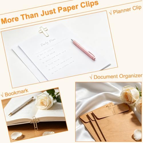 80 PCS Cross Paper Clips - Gold Decorative Paper Clips Bookmarks for Bible Study, Cute Metal Paperclips for Journaling Planner Office School Supplies