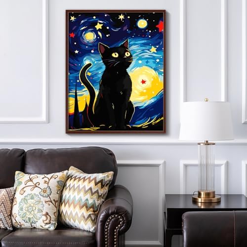 ZTOTZ Cats Paint by Number Kits for Adult,Black Cat Paining by Numbers Canvas, Kitten Adults' Paint-by-Number Kits Animal, 16x20 DIY Paints Numbers Kits Adults Starry Night