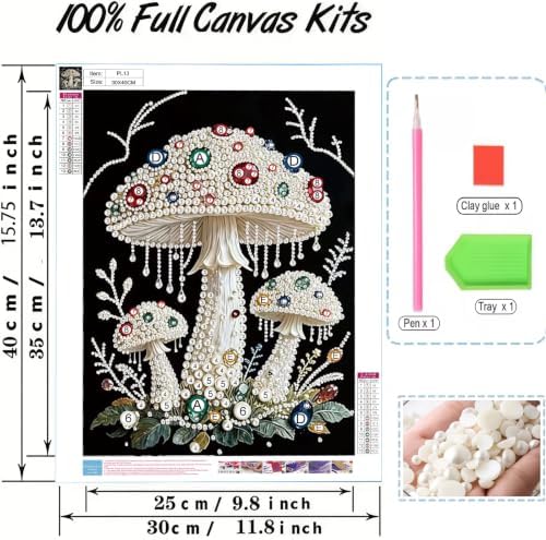 Pearl Diamond Painting Kits for Adults, Diamond Art for Mushroom 12x16In