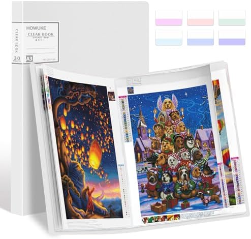A3 Diamond Painting Storage Book, 60 Views Art Portfolio Presentations Folder with 30 Pages Protectors, 17.3x12.8in