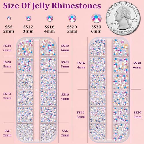 TINKRSTUFF Resin Jelly Rhinestones for Crafting with B7000 Jewelry Glue, 2 Boxes White AB Flatback Crystals with 3Pcs 10ml Glue, Bedazzling Non Hotfix Gems for DIY Tumblers Clothing Shoes Manicure