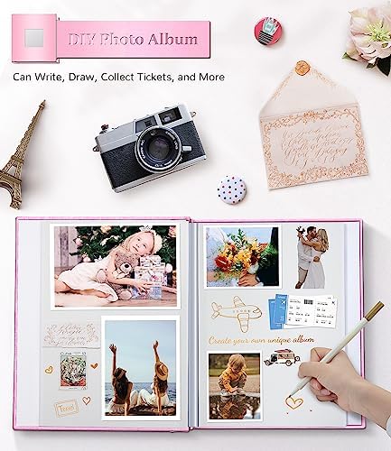 Artfeel Photo Album Self Adhesive Scrapbook Album for 3x5 4x6 5x7 8x10 Pictures,60 Pages Linen Cover with Display Window DIY Photo Book,Ideal Gifts for Family Travel Wedding Baby