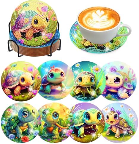 8 Pcs Diamond Art Coasters Kit for Adult with Holder, Diamond Coaster 4x4in