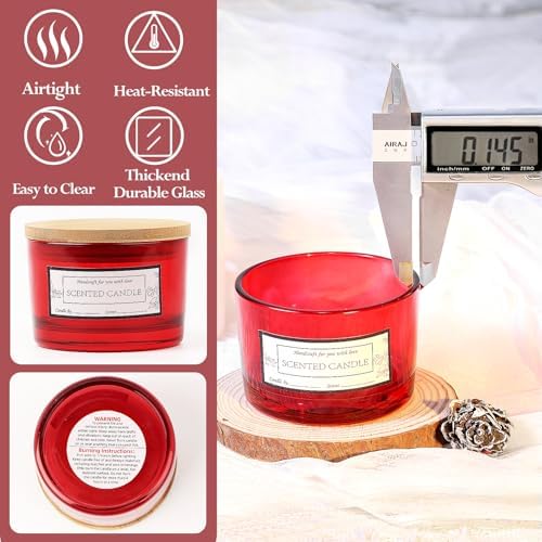 CONNOO 15 Pack 4oz Red Glass Candle Jars with Airtight Bamboo Lids