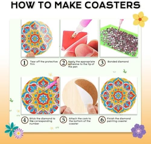 Leatrice Mandala Diamond Art Coasters Set Diamond Painting Kits for Adults