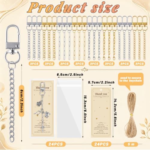 Wurosi 24 Sets Keychain Making Kit for Bag Charm with Package,Gold & Silver