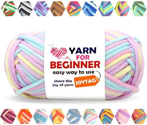 50g Rainbow Beginner Crochet Yarn - Cotton-Nylon Blend - Easy-to-See Stitches - Yellow Pink Purple Blue