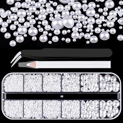 Belleboost Flatback Pearls for Nails White Pearl Nail Charms and Gems