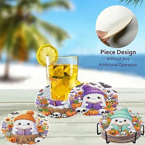 8 Pack Diamond Art Coasters ,Halloween Ghost Diamond Painting Coasters Kits