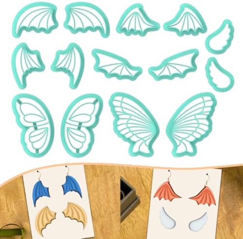 beinkmake 14Pcs Wings Polymer Clay Cutters Angel Wing Clay Earrings Cutters for Adults Bat Butterfly Dragon Wing Cute Polymer Clay Cutter for Jewelry Earrings Making Birthday Party DIY Supplies