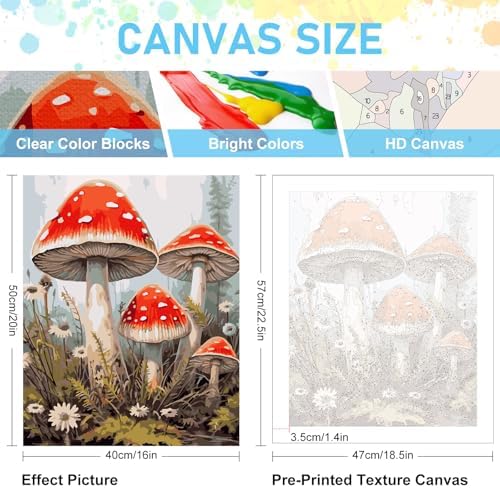 Paint by Numbers Kit for Adults, Mushroom DIY Acrylic Canvas Painting Set
