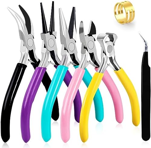 URSKYTOUS 5Pcs Jewelry Pliers Set Jewelry Making Pliers Tools Kit Include Jewelry Making Needle Nose Chain Nose Round Bent Pliers Wire Cutter for Bracelet Beading DIY Craft Jewelry Making Supplies